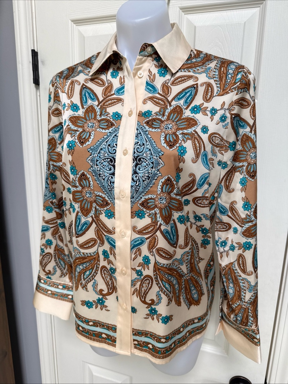RACHEL ZOE Paisley Floral Print Button Up Blouse Boho Western Bandana NEW sz S